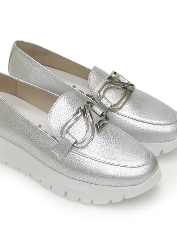 Fashion MOCASINES   A-2462 PIEL PLATA Mujer Mujer