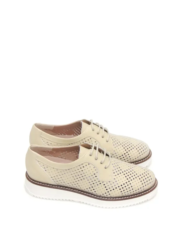 New ZAPATOS DERBY 5730 PIEL CREMA Mujer Mujer